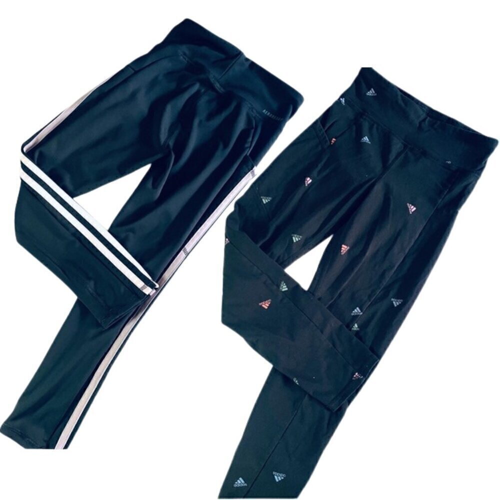 Adidas Lot of 2 Girls' Leggings Slim Fit - Size M (10/12) AEROREADY & Cotton